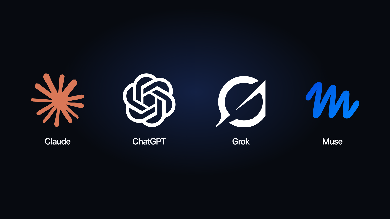 The logos of Claude, ChatGPT, Grok, and Muse.