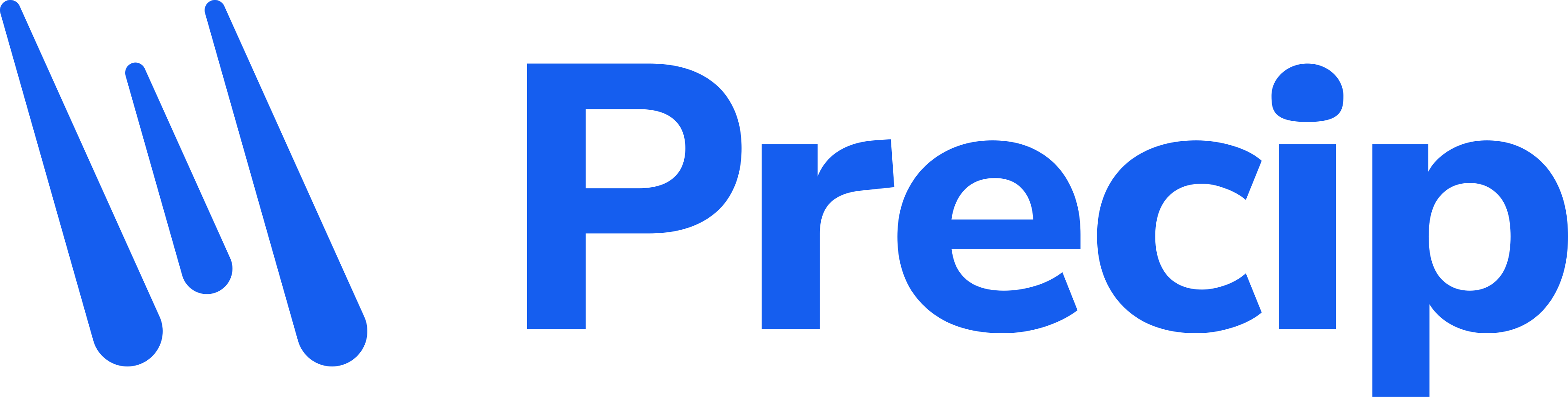 The updated Precip logo: three falling raindrops next to the Precip wordmark in blue.